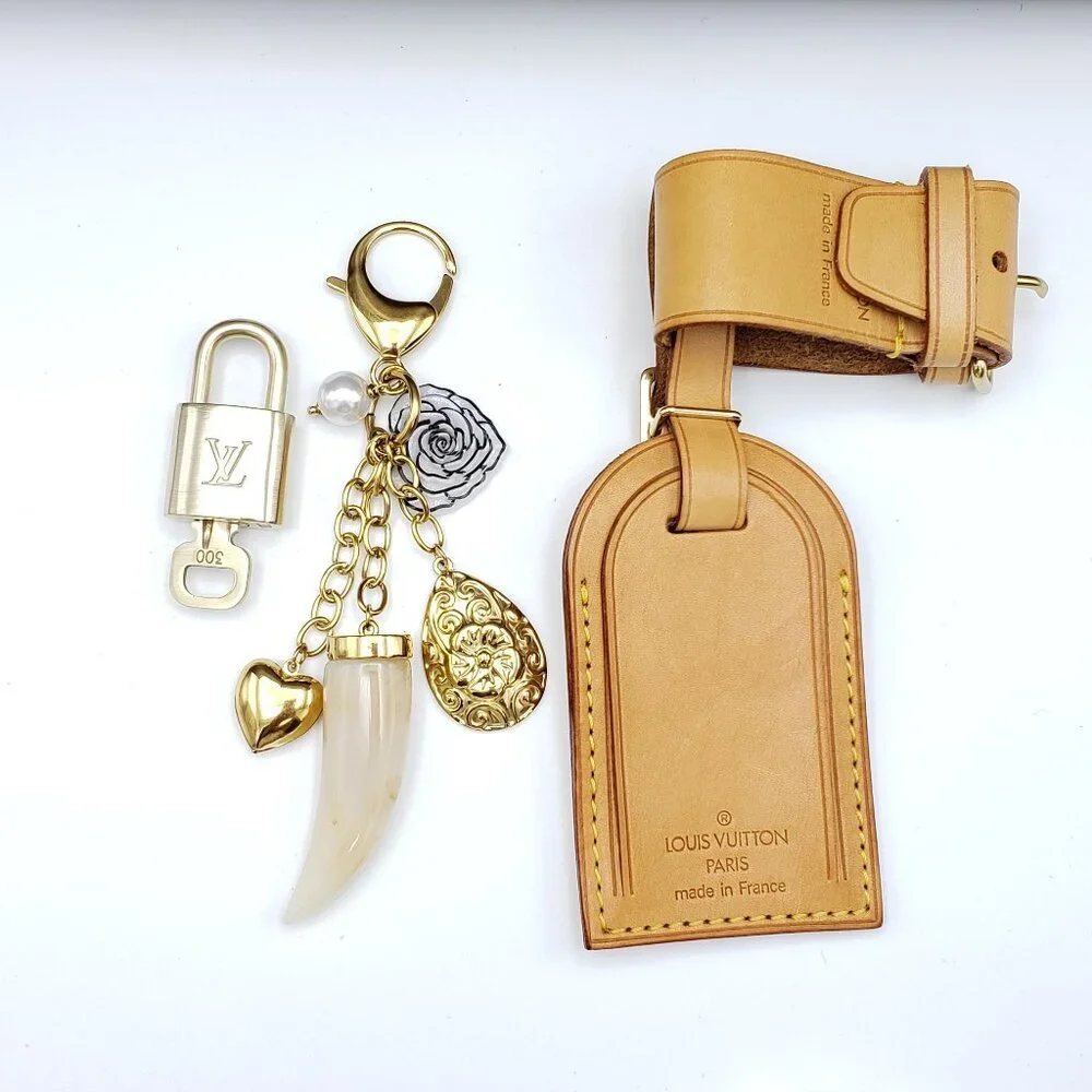 Authentic Louis Vuitton Luggage Nametag and Gold Padlock with Unbranded Keycharm